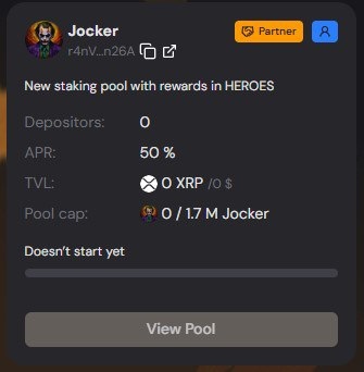 StudioSmartPlay's tweet photo. 🚀 New Staking Pool on SPTools

🔗 Staking page: https://t.co/JUwUipkPcH

Pair:
Jocker / HEROES
Jocker:
https://t.co/s11AzyiYAK
Jocker: https://t.co/5Mv5de0MDL
HEROES: https://t.co/ABocJxk9Vk

A limited staking pool of only 1,670,000 Jocker with daily rewards.
 50% APR linked to XRP.

📅 Start:
Monday, March 9 — 12:00 PM (Warsaw time)

🚀 Pool Conditions
⌛ Staking period: 30 days only
📈 Rewards: distributed daily
🔜 Minimum stake: 5,000 Jocker
📊 Maximum pool size: 1,670,000 Jocker
👤 No limit per account

🎁 Rewards
Rewards are accrued and paid in HEROES

HEROES token:
 https://t.co/ABocJxk9Vk

• 200,000 HEROES — main reward pool
• 50,000 HEROES — reward pool for SPT NFT holders
• 50,000 HEROES — reward pool for Merry Christmas NFT holders
🎄 Merry Christmas NFT collection:
 https://t.co/UNzaB7Qf5w
❗ Rewards for Merry Christmas NFT holders will be distributed after the pool ends.
#XRPL #XRP #Crypto #Staking #DeFi #NFT #PassiveIncome #XRPNFT #CryptoRewards #XRPLCommunity #Web3 🚀