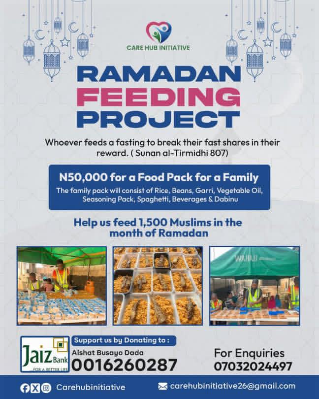 hubinitiative1's tweet photo. #ramadanday19
#carehubinitiative
Kindly support our Ramadan feeding project
May Allah bless you abundantly 🤲🏻 https://t.co/yYcvrN6Flz