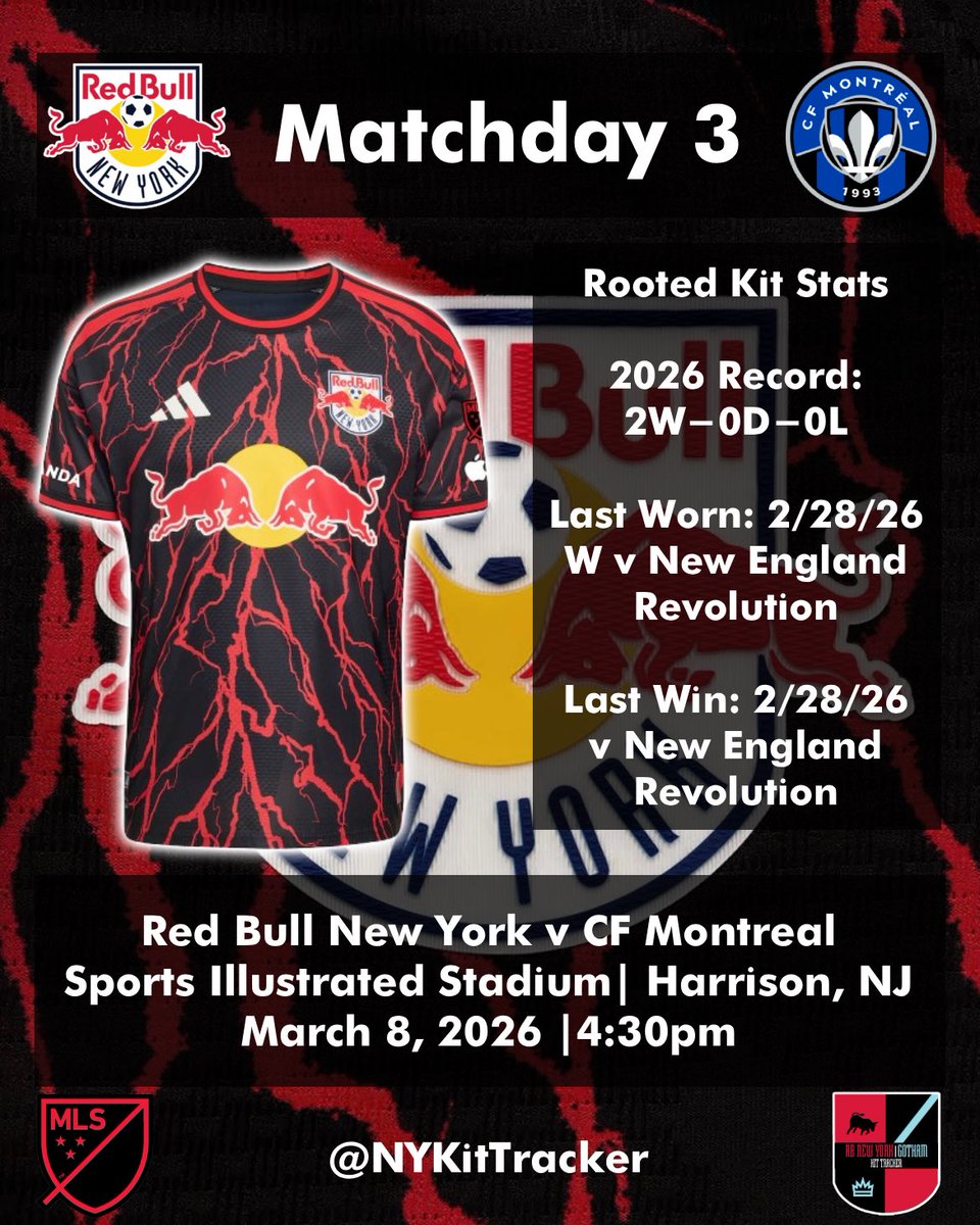 Red Bull New York will be wearing the Rooted kit against CF Montreal for matchday 3 of the 2026 season.

tinyurl.com/nykittracker26 #RBNY