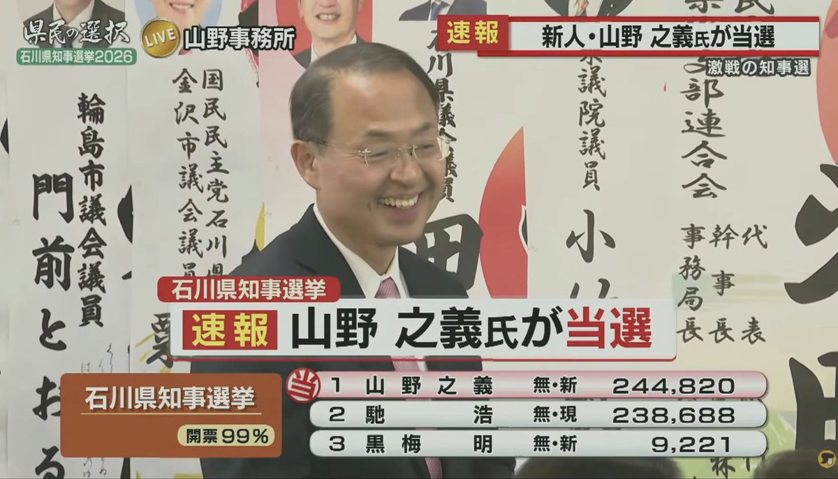 何はともあれ、すごく大どんでん返しの石川県知事選でした。YouTubeのライブ配信見て泣いたー。金沢市長時代の山野さんと何度かお話しさせて頂いた事もあり懐かしく思うー。期待大な石川県！！！