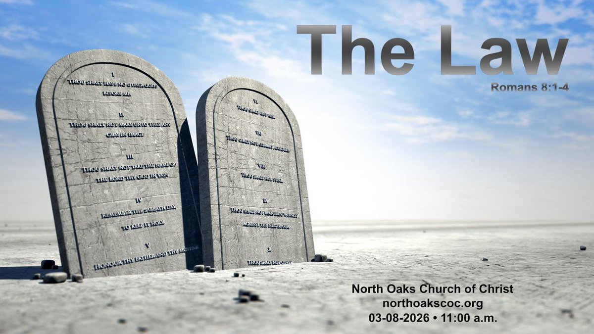 northoakscoc's tweet image. Join us this morning as we continue studying God’s word together.

Today’s message:
“The Law”
Romans 8:1–4

Breakfast – 9:00 AM
Classes – 10:00 AM
Worship – 11:00 AM

You’re always welcome at North Oaks Church of Christ.

#northoakscoc #scvchurches #almosteaster #godsword