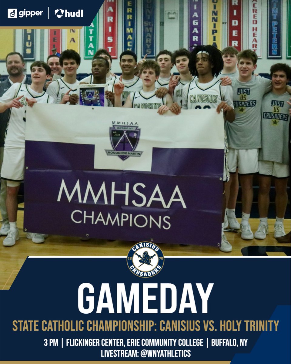 CanisiusSports's tweet photo. One more game – for the state championship.  

@CanisiusHSHoops (20-6) takes on Holy Trinity (23-4) of Long Island for the NYSCHSAA A championship at ECC-City today at 3 p.m. 

Tickets available only via https://t.co/8vKSlNABQQ 

Livestream by @wnyathletics https://t.co/B1NS1XJz51