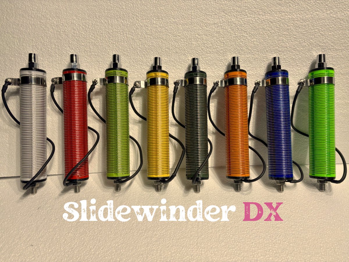 M1eccAntennas's tweet photo. Slidewinder DX Coils, Perfect for portable/mobile HF! Covers 40m-10m w/ 102" whip. Easy tuning, 100W SSB/CW, 25W digital. Lightweight (350g), durable stainless steel. Colors: Red, Blue, Green, & more #slidewinderdx #sota #hamradio Buy here at https://t.co/5OKI6qcjTF https://t.co/mwMbDGUUGs