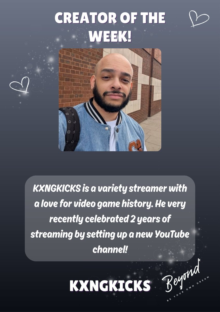 BeyondYouGlobal's tweet photo. Presenting our next COTW! Please meet @KingKicks 

He's been working hard on building up his channels, so be sure to say hi &amp; check out the content he makes. 

https://t.co/wtqih8QA3r
#GoBeyond https://t.co/Nzwx8mBZMy