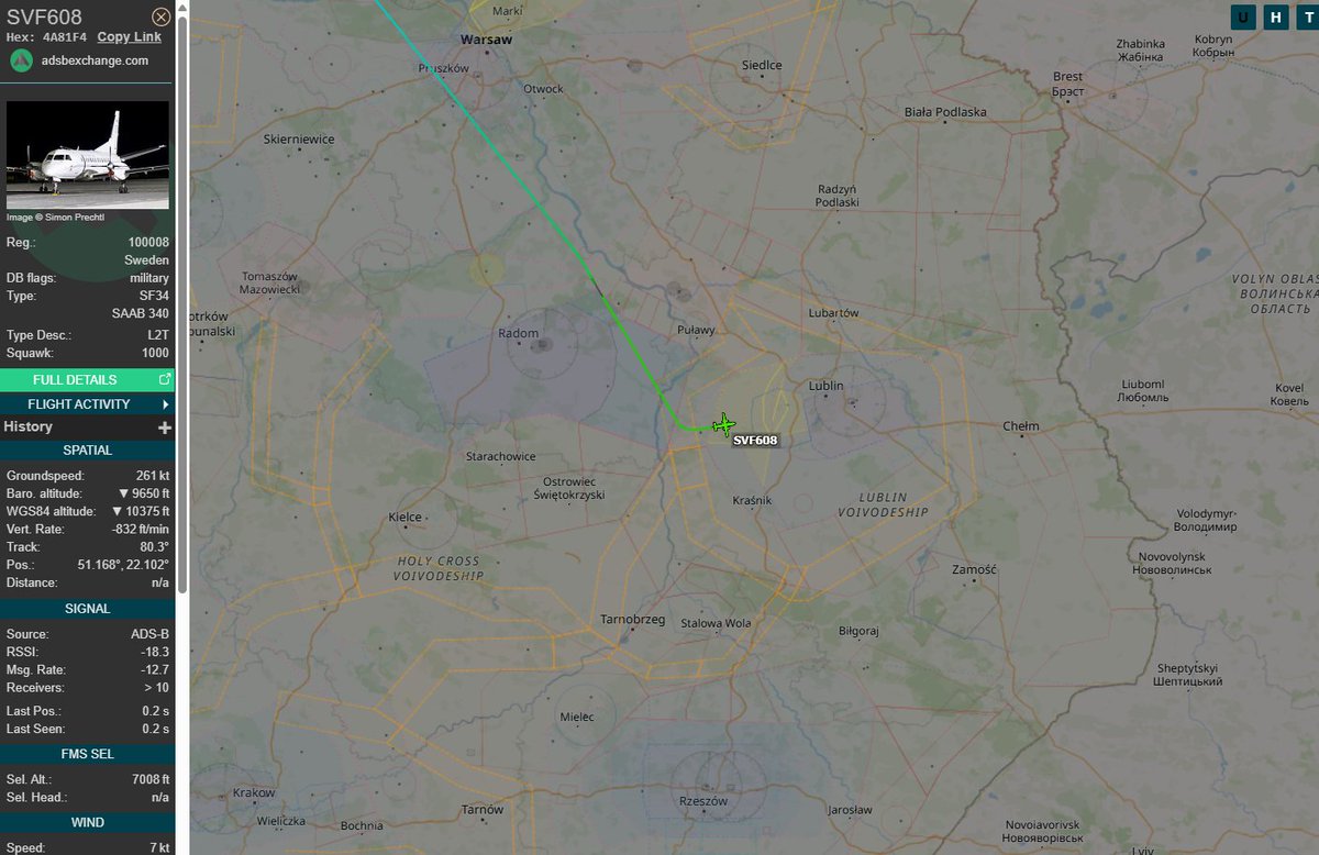 PolishMilRadar's tweet photo. #AKTUALIZACJA 🕝 16:47LT

🇸🇪✈️ #SVF608 ląduje jednak w Lublinie #EPLB 🇵🇱

#POLMILRADAR https://t.co/zkuc1l88x2