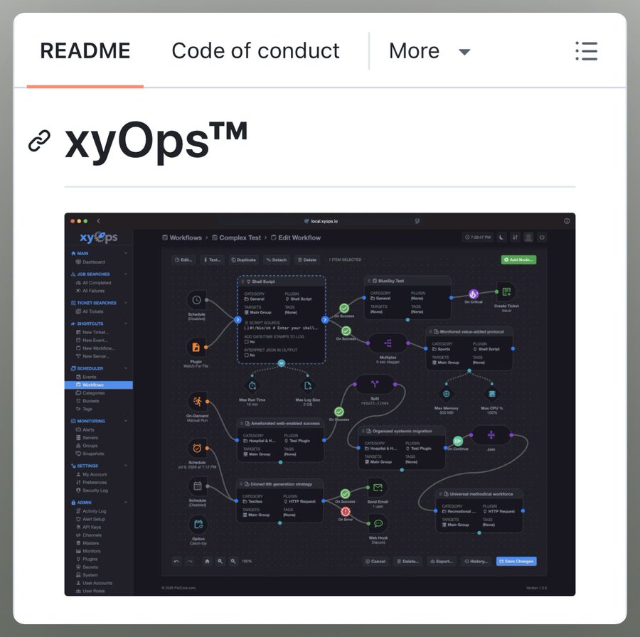 🚨BREAKING: Someone just opensource'd a platform that replaces your entire DevOps monitoring stack.

It's called xyOps.

Job scheduling + workflow automation + server monitoring + alerting + incident response -- one self-hosted dashboard.

When an alert fires, it auto-attaches