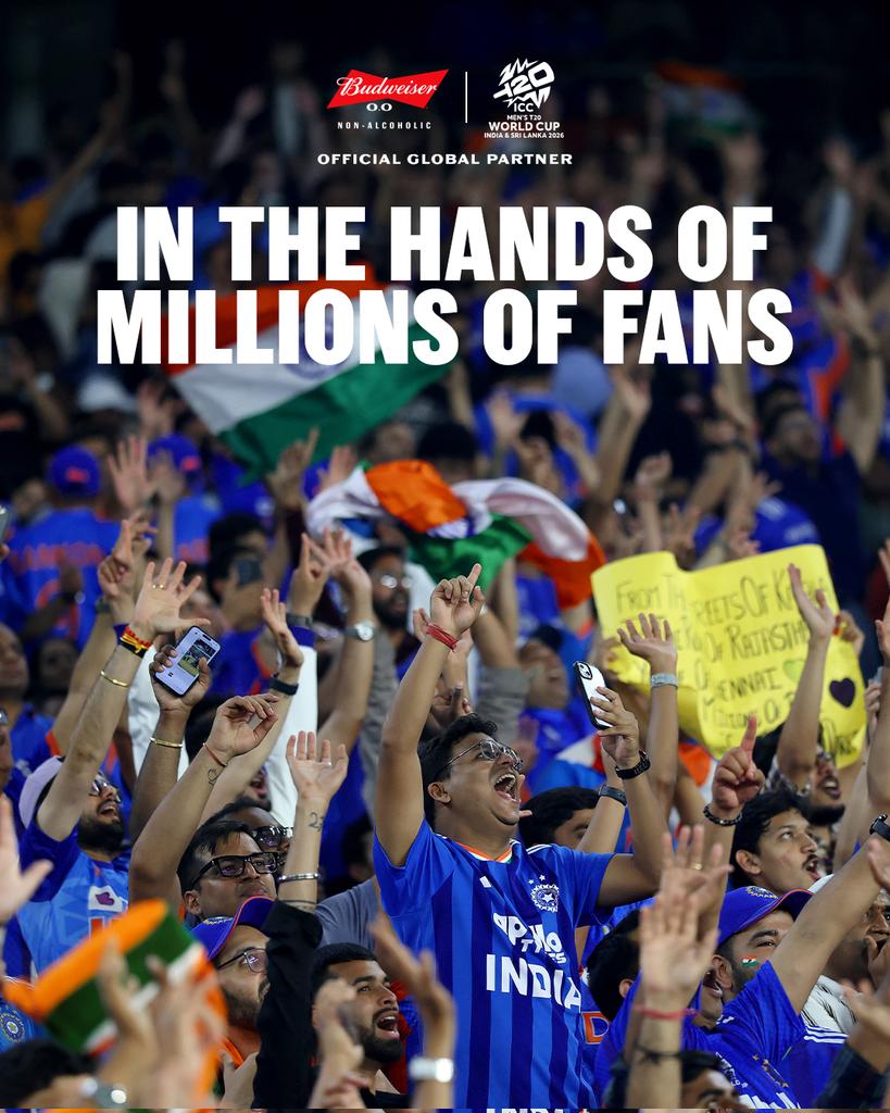 BudweiserIndia's tweet photo. The game gets bigger, better, and more iconic in the hands of fans.

#Budweiserindia #BUDXICC #T20 #InTheHandsOfFans #INDvsNZ https://t.co/mGoBotKhA4