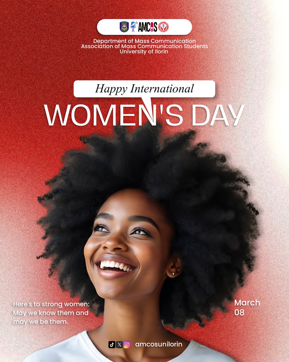 amcosunilorin's tweet photo. Happy International Women's Day! 🌸
To the strong women shaping our world, we see you, we celebrate you, and we strive to be like you.
Here's to the women of AMCOS and beyond! ✨
#IWD2026 #InternationalWomensDay #AMCOS #Unilorin https://t.co/nLSK07YM2z