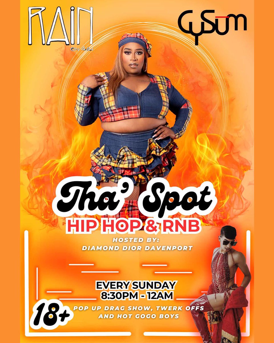 Sunday nights have entered their main-character era. Diamond Dior Davenport takes over Rain on 4th with Tha’ Spot every Sunday at 8 PM. Expect R&amp;B and hip-hop, pop-up twerk-offs, high-energy drag, mini kiki balls, and surprises that keep the night moving.