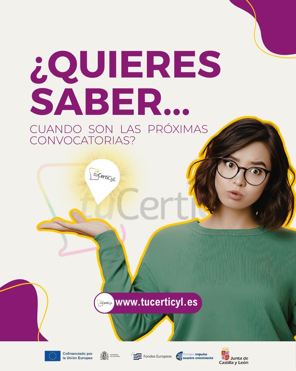 cyldigital's tweet photo. 📢 ¿Quieres saber cuándo son las próximas convocatorias?
En tuCertiCyL puedes consultar fechas, requisitos y toda la información actualizada para certificar tus competencias digitales.
👉 https://t.co/QgaWLLmQWz
#tuCertiCyL #CertificaciónDigital #CyLDigital #RIS3CyL #FEDER https://t.co/jEQyBNeFDm