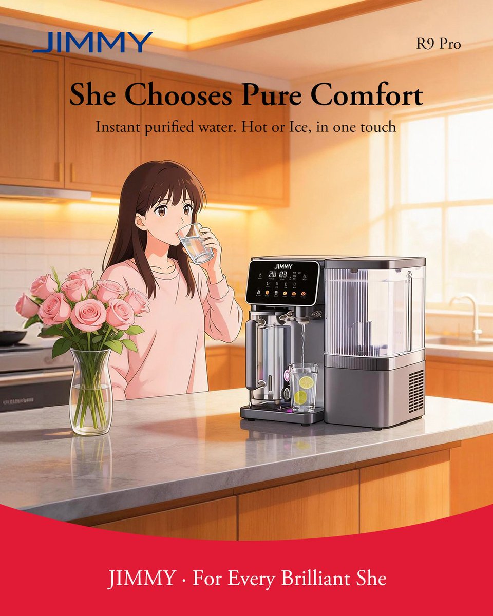 JimmyTechnology's tweet photo. She chooses pure comfort. 💧 Instant purified water—hot or ice, one touch. Happy Women's Day to every brilliant she! #ForEveryBrilliantShe #WomensDay https://t.co/CPjasQdCrp