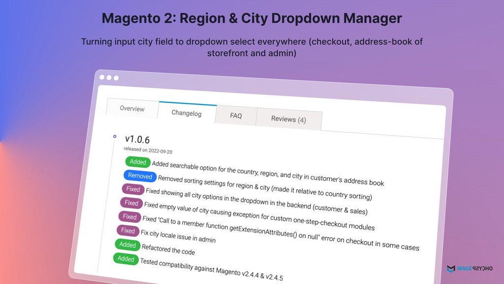📢 We are pleased to announce the release of version 1.0.6 of our best-selling #Adobe #Magento 2 extension "Region &amp; City Dropdown Manager"

🔗 f.mtr.cool/uzcfcerwrs

Changelog 🗒️ is summarized below 👇