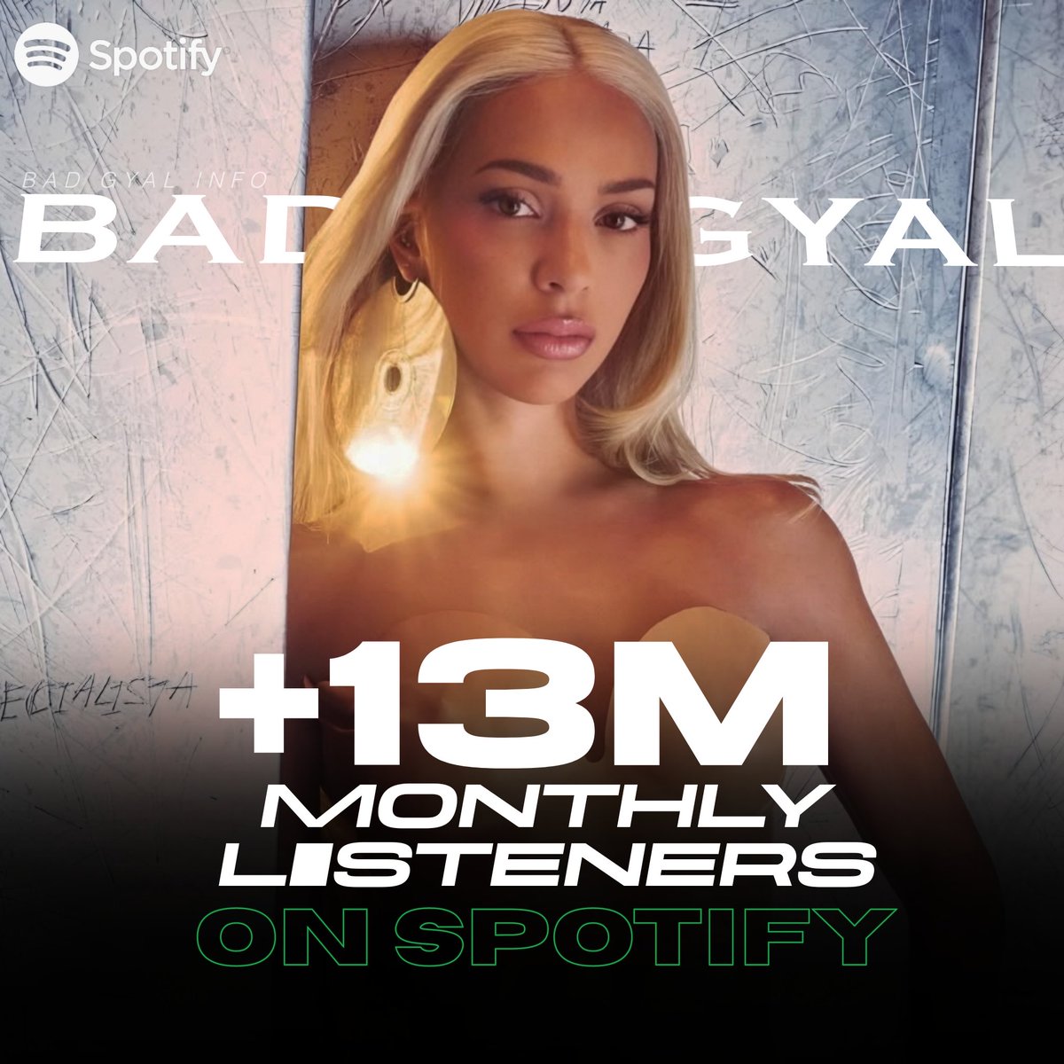 akabadgyalinfo's tweet image. 📈🚨Bad Gyal vuelve a superar los 13 Millones de oyentes mensuales en Spotify, todos los tracks de Más Cara se encuentran actualmente en el top 200 España. #BadGyal #MásCara