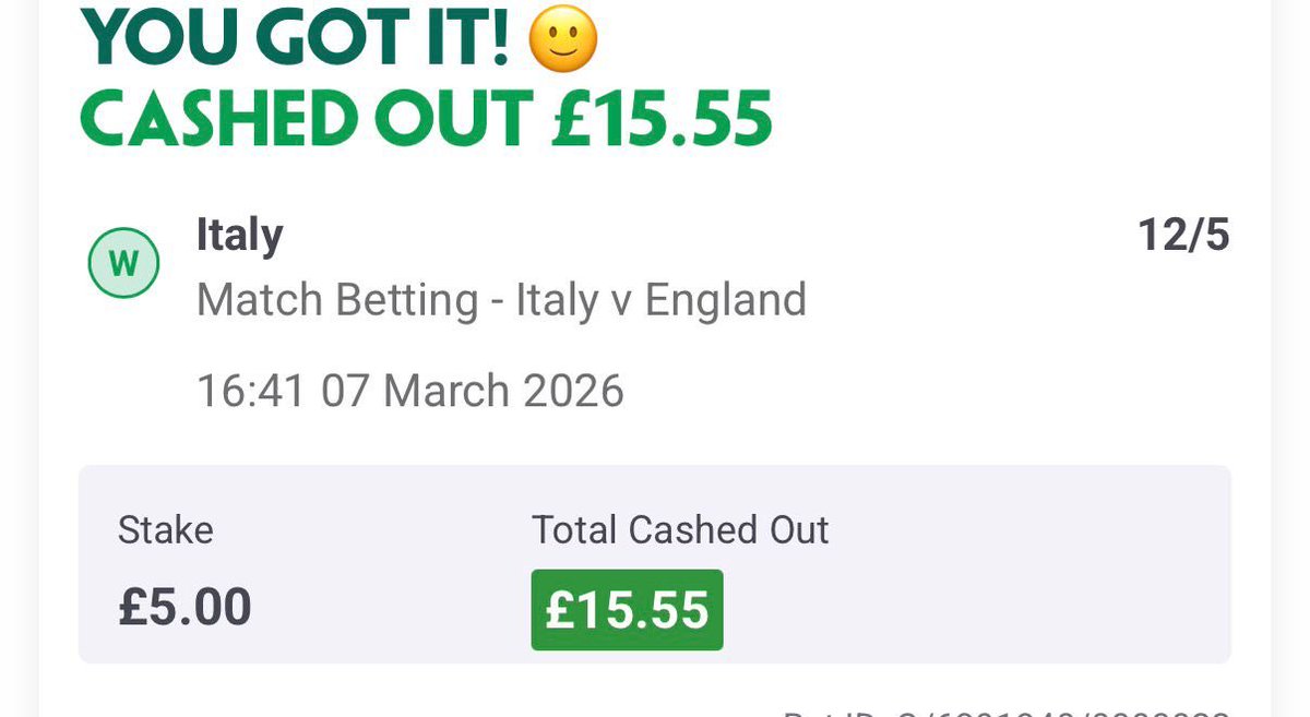 dwrees's tweet photo. @LeeJarvis10 I expected it.   Bookies didn’t make any money from me 😉 https://t.co/cGNuhlYDvj