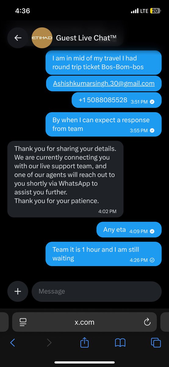 ashishsingh30's tweet photo. @EtihadHelp @ESupportDesk  I am trying to get my flight status through WhatsApp but agent is not able to provide any update also through online chat it has been almost 4 hours but still waiting.attaching some screen shots https://t.co/L0XwYPMikS