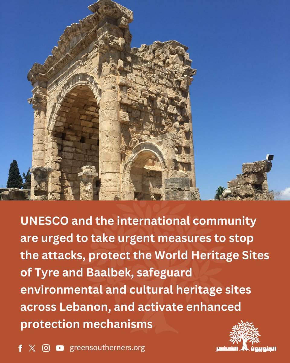 GreenSoutherns's tweet image. Cultural heritage in Lebanon is under attack

On Friday, 6 March, Israءli airstrikes struck the immediate surroundings of the UNESCO World Heritage Site of #Tyre amid an ongoing aggression against Lebanon, raising serious concerns about the safety  ..1/3
@UNESCO 
@UNESCOBEIRUT