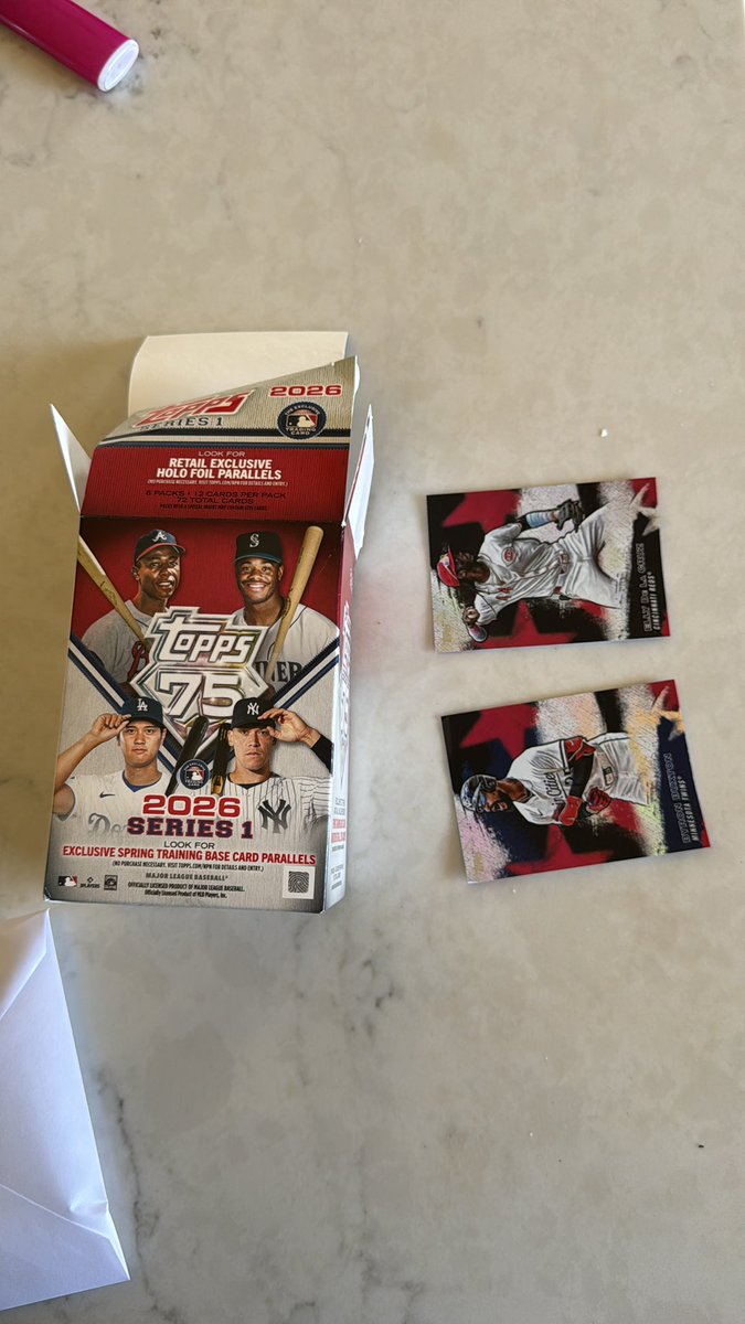 BoogaSki's tweet photo. @Topps Hopefully the quality is better than what we got today in a box…nine year old opened a box he got for his birthday and this is what the cards looked like straight out of the pack https://t.co/wQ9MHbNcYR