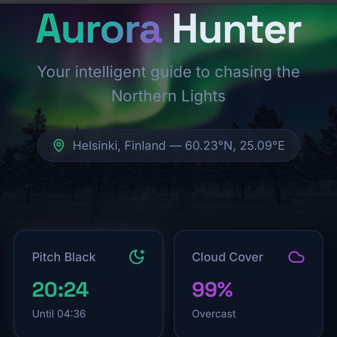 vvaten's tweet photo. Happy Internationa Women’s Day!

I celebrated it by taking Lovable’s offer and built an Aurora Borealis Hunter App.

Go check it out!

https://t.co/msIzzdsgYM https://t.co/0MleNTcDX5