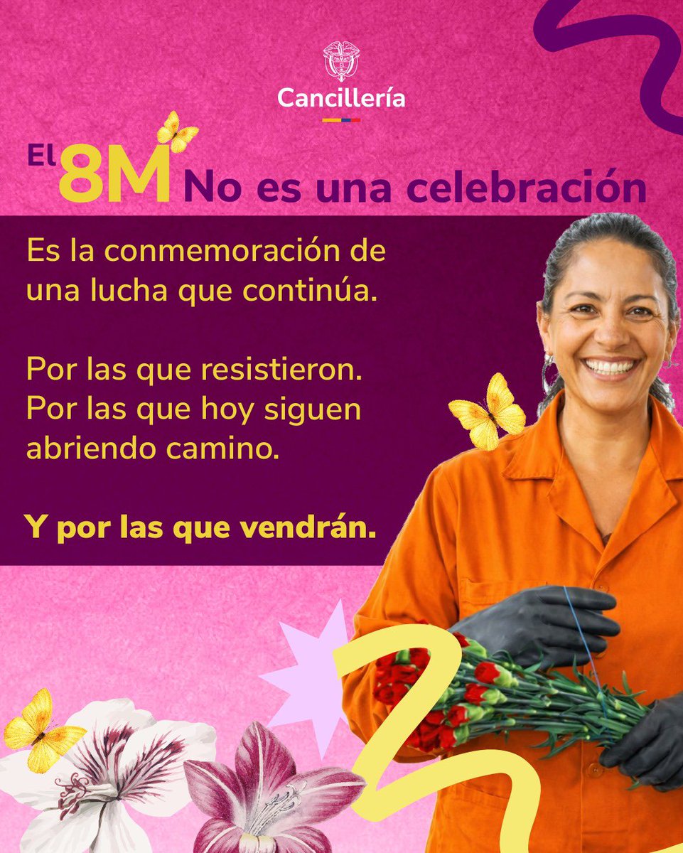 CancilleriaCol's tweet photo. El #8M nos recuerda la lucha histórica de las mujeres por salarios justos, seguridad y derechos. 
Una fecha para honrar a las trabajadoras, maestras, madres y defensoras de derechos humanos que han impulsado grandes cambios a través del tiempo. https://t.co/57PFt76SFW