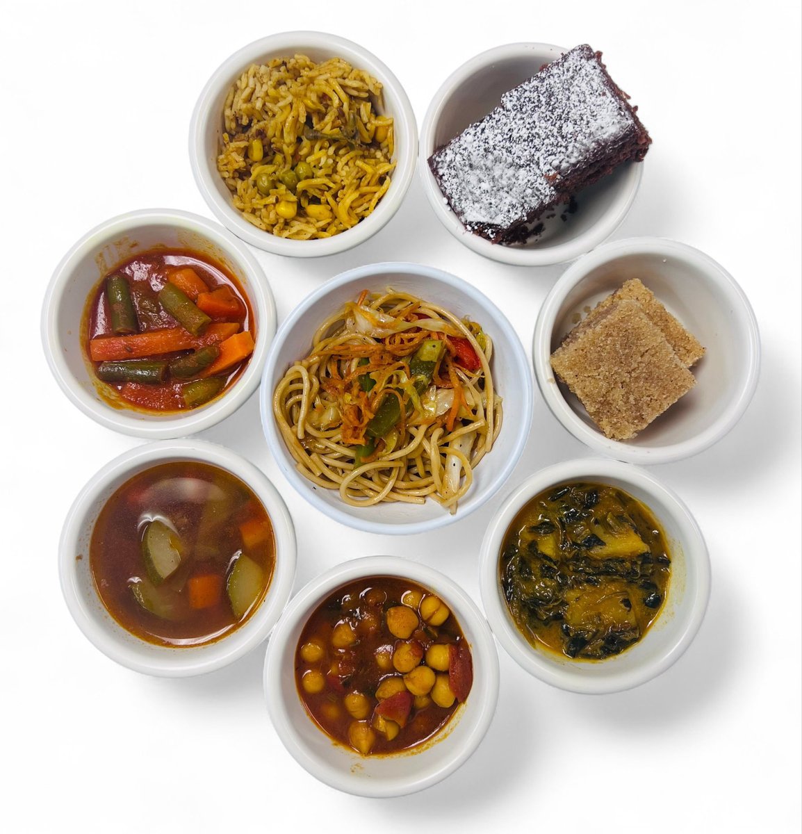 March 8, Vegan Sunday 

BBQ Tofu Kebabs  GF
Stir Fry Noodles GF
Saag Aloo GF 
Green Beans And Carrots GF
Chana Masala  GF
Biryani Rice GF 
Vegetable Bean Soup GF
Chocolate Cake
Apple Pie Halava 
Poori + Papad &amp; Chutney 
Fresh Salad Bar