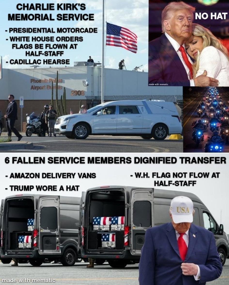 Trump ordered the flags lowered for Charlie Kirk, but not for six U.S. soldiers who died in Iran.