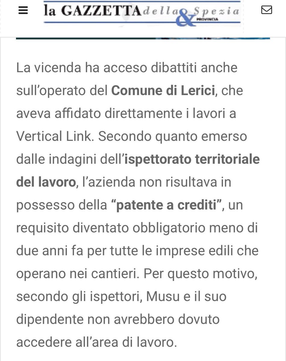 Frances99687883's tweet image. Morire di lavoro ad 82 anni. E complimenti al comune di #Lerici per l’affidamento diretto dei lavori senza i dovuti controlli di sicurezza. #GiorgioMusu  #VerticalLink #mortisullavoro