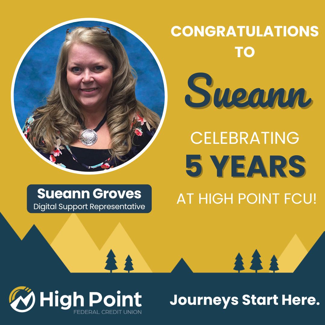 HighPointFCU's tweet photo. Congratulations to Sueann Groves, celebrating 5 years at High Point FCU! 🎉👍 We are lucky to have you on our team!

#JourneysStartHere #PeopleHelpingPeople #HighPointFCU #Milestone https://t.co/ShT8ag73wb
