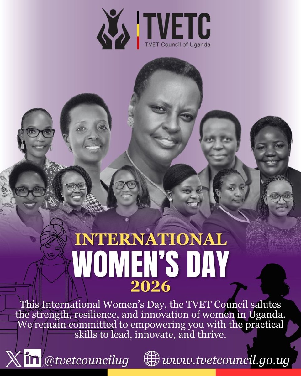 TVETCouncilUg's tweet photo. TVET Council celebrates the strength,resilence and innovation of women shaping Uganda through skills.
We remain committed to empowering women and girls with technical and Vocational skills to lead, Innovate and thrive.@ChairTvetC @Educ_SportsUg @ERA_Uganda @ByamugishaJean https://t.co/ahYq9NYy2g