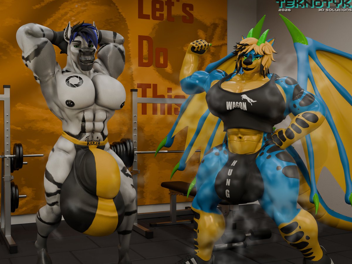 teknotyk's tweet photo. 𝔹𝕖𝕒𝕦𝕥𝕚𝕗𝕦𝕝 𝔹𝕦𝕗𝕗 𝔹𝕠𝕕𝕚𝕖𝕤~

Render for @MSLewdsAD and @AdamTheWolf550 showing off their huge "muscles" at the gym~
These handsome lads sure do draw a lot of attention...🤤 https://t.co/Auw0fT6JUe