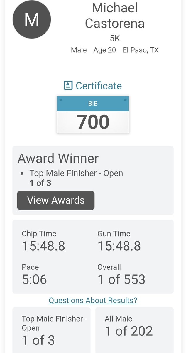 azulpeter's tweet photo. First place overall for Michael at the Deputy Peter John Herrera #4928 Memorial 5K Run / Walk https://t.co/WBPcWCUOSM