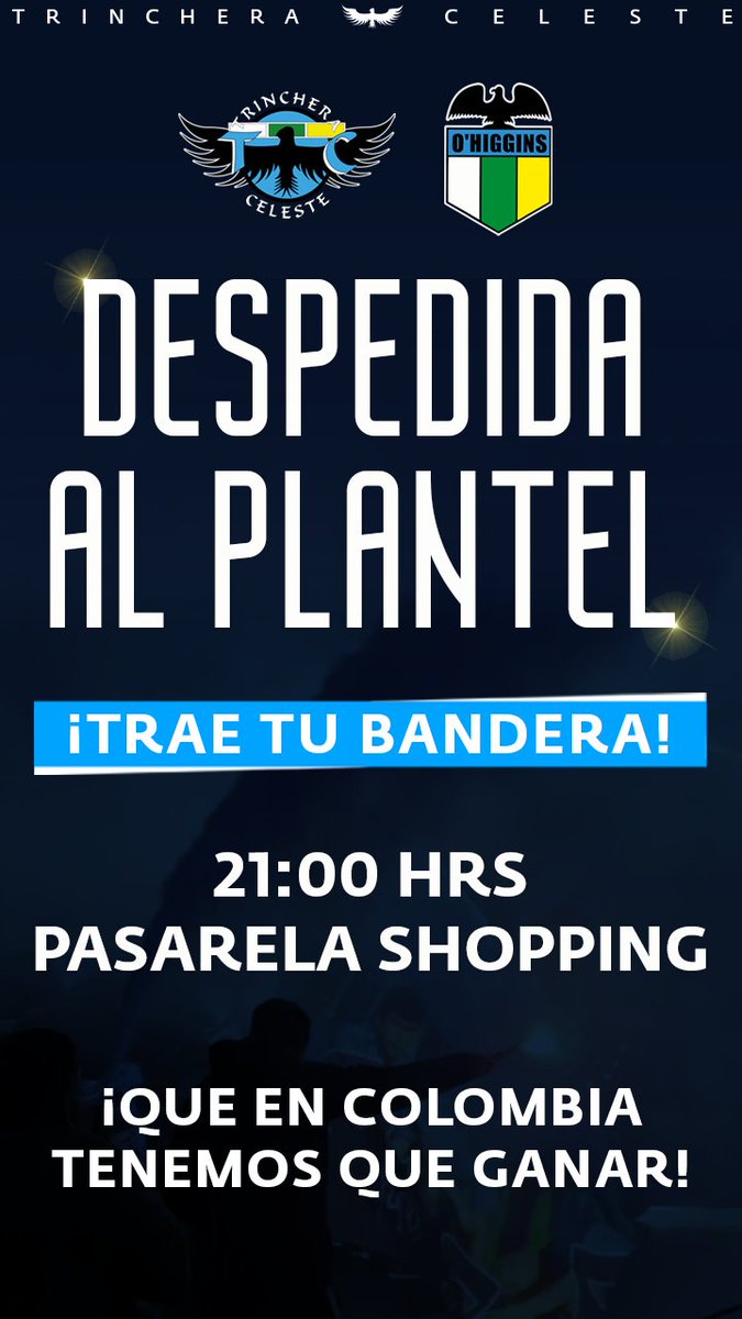 ¡HOY 21:00 HRS SHOPPING!
#OHiggins de #Rancagua
#TrincheraCeleste