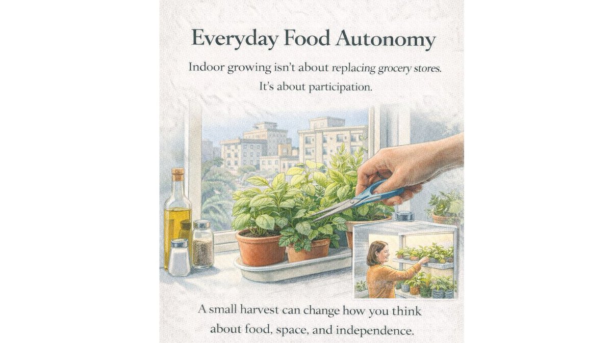 Plant3r1's tweet image. Food autonomy doesn’t mean replacing grocery stores.

It means participation.

Harvesting herbs indoors in January changes how you think about food and independence.

Start where you live → indoorgardenmarket.com

#FoodAutonomy #IndoorGrowing