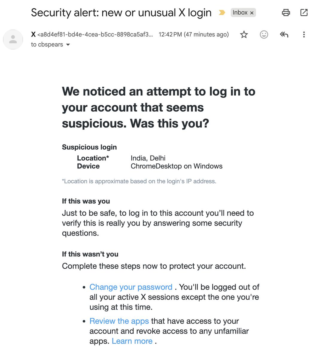 PabloSabbatella's tweet photo. 🚨Twitter (X) phishing 🚨
Be careful with this phishing targeting X users. It arrives in the Gmail inboxx, bypassing filters and the links redirect you to a fake app in the X domain. If you authorize it, they will start messaging your contacts and posting scams on your behalf. https://t.co/Q6uhnfIarM