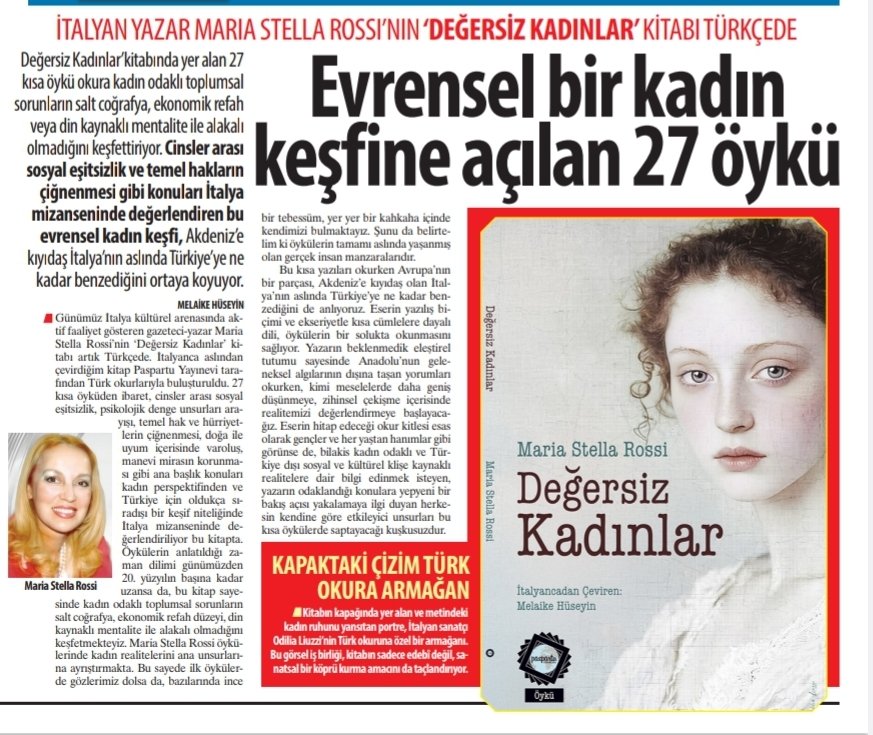 m_akifkoc's tweet photo. Matbuat Yayın Grubu [@matbuatyayin] bünyesinde, Paspartu Kitap'ta yayınladığımız İtalyan yazar Maria Stella Rossi'nin "Değersiz Kadınlar" öykü derlemesi üzerine

8 Mart Kadınlar Günü vesilesiyle kitabın çevirmeni @MelaikeH'nin bugünkü Karar gazetesinde çıkan yazısı @KararHaber https://t.co/jiXhyQ7z0X