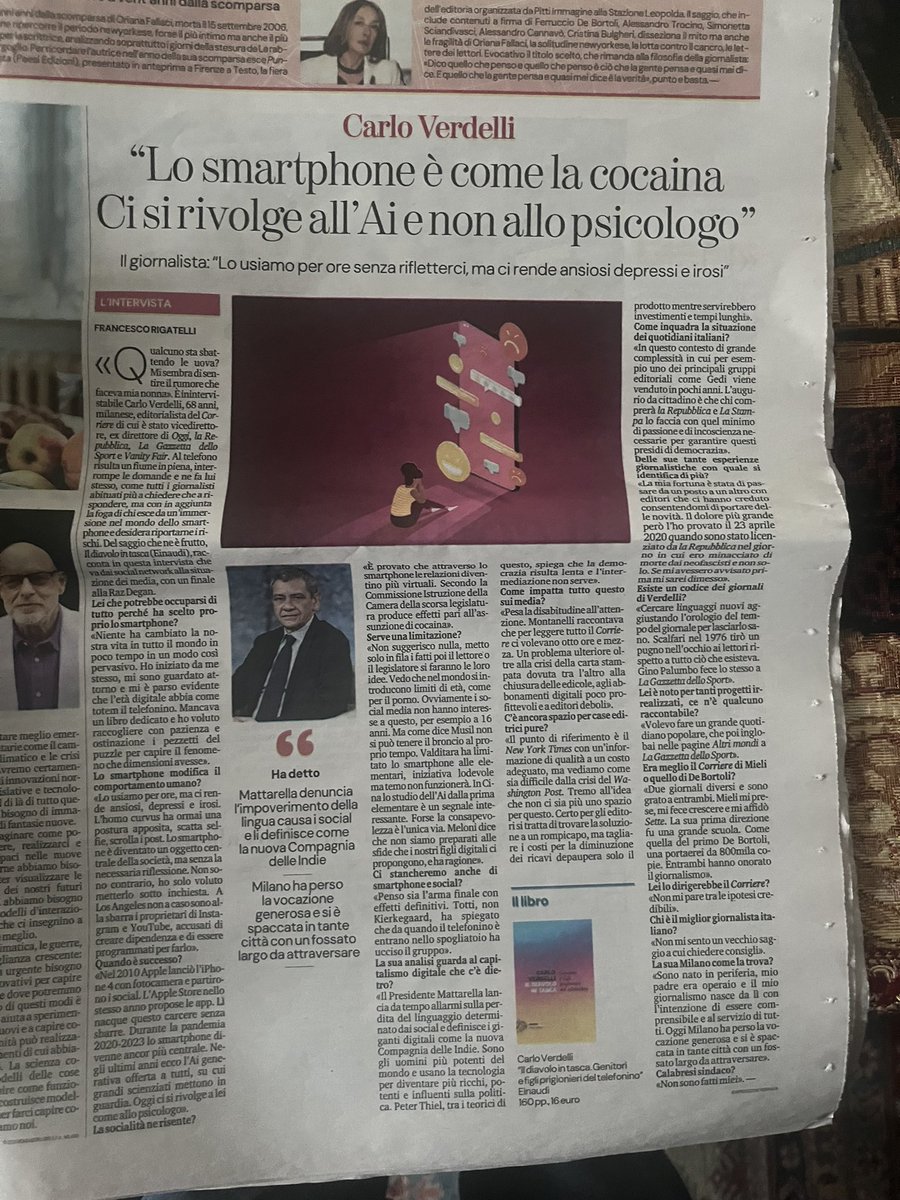 paoloangeloRF's tweet photo. #verdelli” lo smartphone lo usiamo per ore ma ci rende ansiosi depressi e irosi.. è diventato oggetto centrale della società ma senza la necessaria riflessione.. non sono contrario ma ho voluto metterlo sotto inchiesta..#AI ci si rivolge a lei come allo psicologo..”#Lastampa https://t.co/UWxjUHJVrA