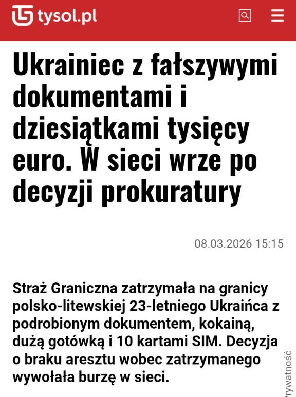 Żurki zdecydowały, że Ukrainiec zatrzymany na polsko litewskiej granicy, który miał przy sobie 10 kart SIM, kokainę, dziesiątki tysięcy € i fałszywe dokumenty, nie może przecież być przestępcą, żadnym szpiegiem, ani nawet dywersantem, więc puścili go wolno.
Państwo z kartonu🤡