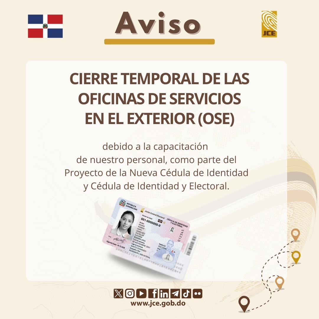 juntacentral's tweet photo. Informamos a la comunidad dominicana residente en San Martin, Puerto Rico y Miami que nuestras oficinas no estarán ofreciendo servicios al público, debido a que el personal estará participando en jornadas de capacitación en el marco del proceso de renovación de cédulas.

Agradecemos su comprensión.