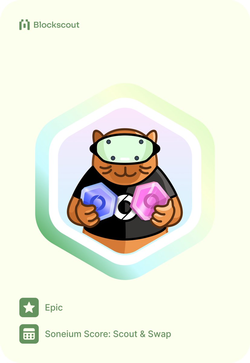 Blockscout ~ Soneium Score: Scout and Swap Badge! <a href="/blockscout/">Blockscout 🔭</a> 

✅ Swap here soneium.blockscout.com/apps and Complete at least 5 swap transactions, Your swaps must total at least 20 USD in cumulative volume.

✅ Mint badge badges.blockscout.com/mint/scoreNSwa…

✅ Earn Merits