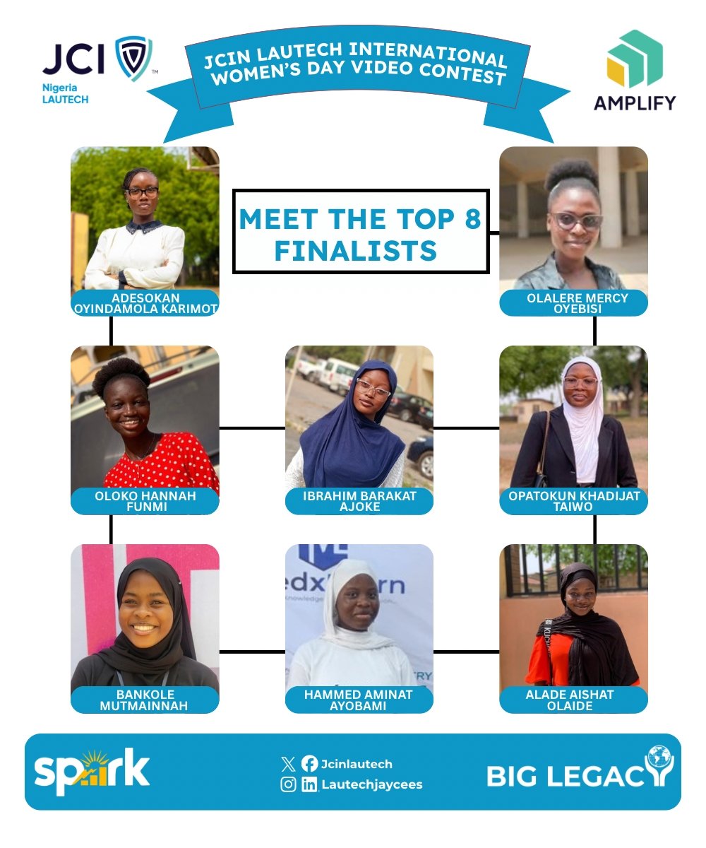 jcilautech's tweet photo. 🎥 THE STAGE IS SET: MEET OUR TOP 8.

The wait is finally over. After reviewing incredible entries for the JCIN LAUTECH International Women’s Day Video Contest, we are proud to unveil the brilliant minds who made the final cut! https://t.co/TN6cnlJ70y