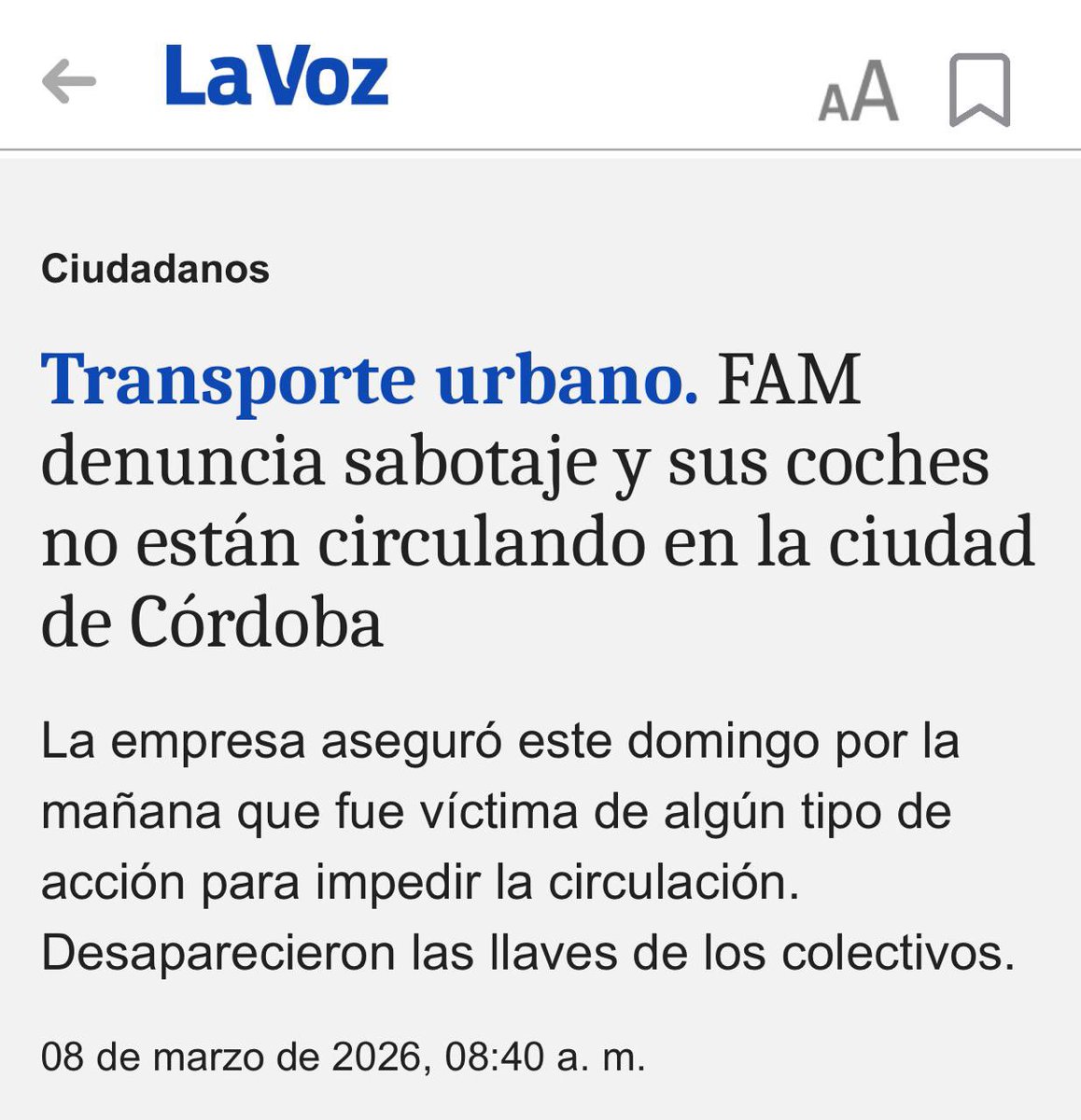 Lo que está pasando hoy con el Grupo FAM no es un problema operativo, es un SABOTAJE directo contra los cordobeses. Que "desaparezcan" las llaves de los colectivos un domingo a la mañana no es casualidad; es una maniobra extorsiva que deja a miles de vecinos a pie.