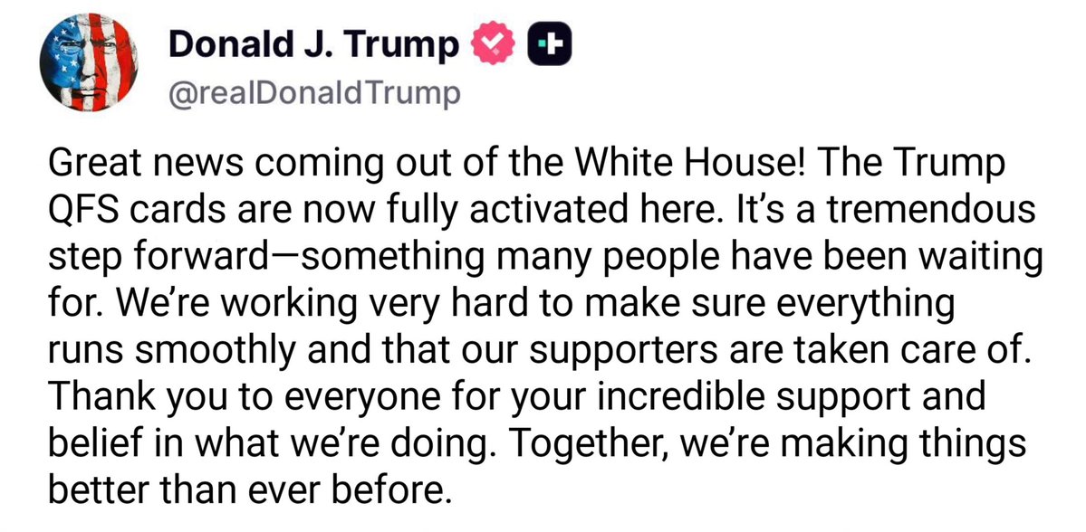 📢 Breaking News. The Trump official QFS card is now activated