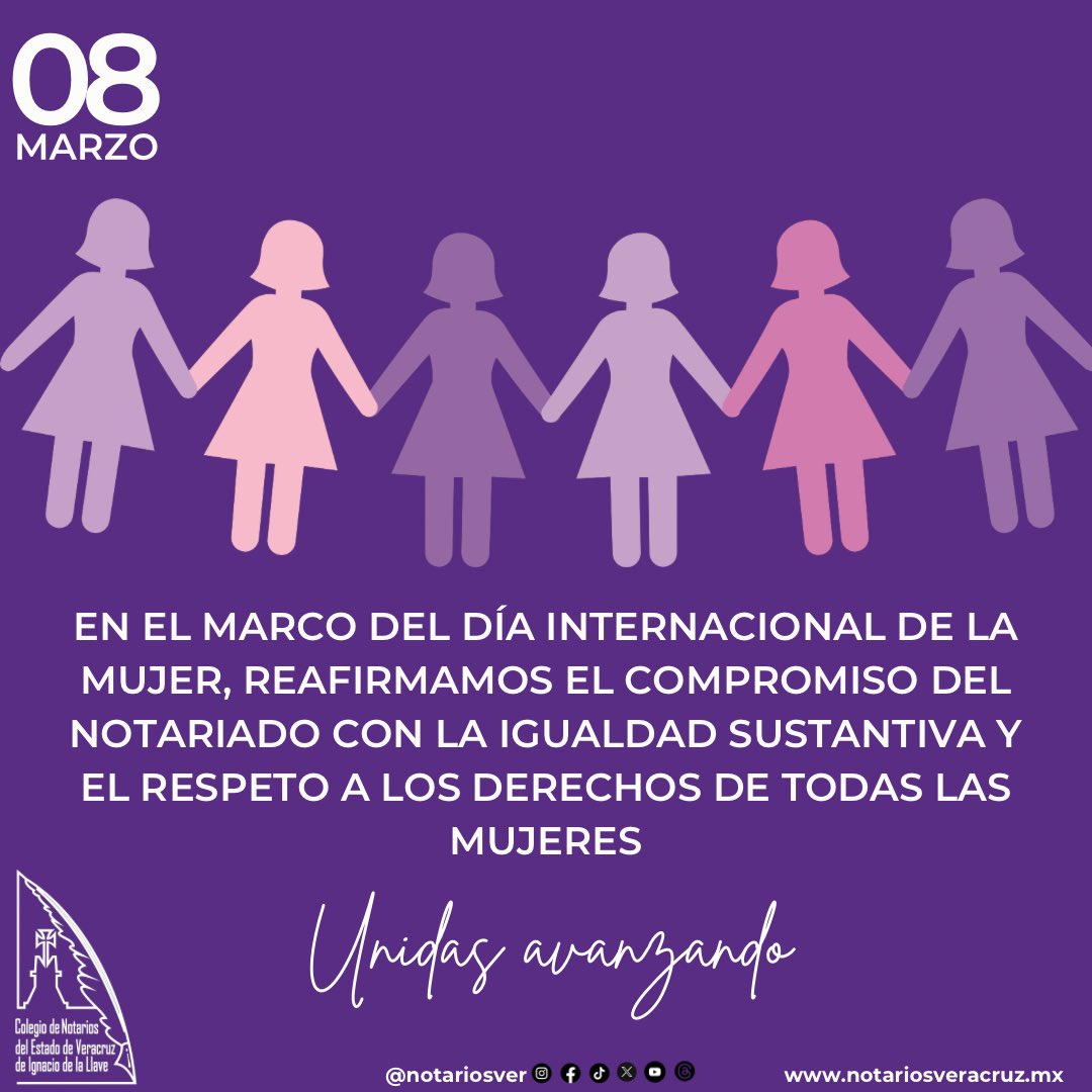 notariosver's tweet photo. 8 de marzo | Día Internacional de la Mujer
Un día para reconocer, valorar y seguir avanzando juntas. 💜
#notariosveracruz #colegiodenotariosdeveracruz https://t.co/TTiTor7wMS