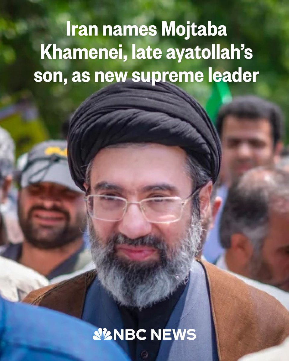 NBCNews's tweet image. Mojtaba Khamenei, the son of Iran's slain Supreme Leader Ayatollah Ali Khamenei, has been named as his replacement.

Trump said today Iran's new leader "is not going to last long" if the country's leaders do not get his approval. The Israel Defense Forces also warned that any