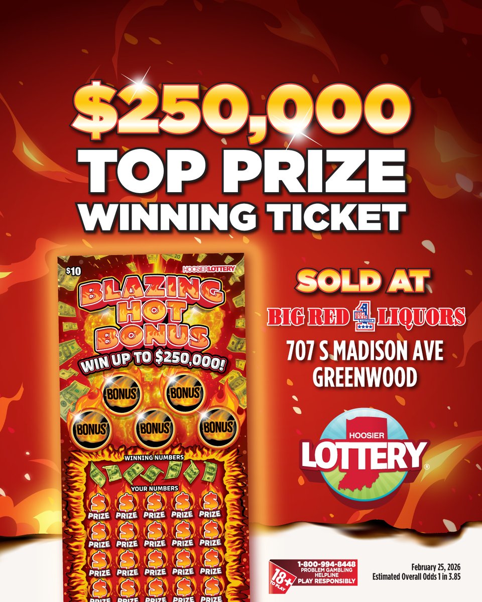 bigredliquors's tweet image. Things are heating up in Greenwood for this player who hit a Top Prize on the Blazing Hot Bonus Scratch-off at our S. Madison Ave store! Way to go! 🔥🎉

#hoosierlottery #lotterywinner #winning #scratchoff #greenwoodIN