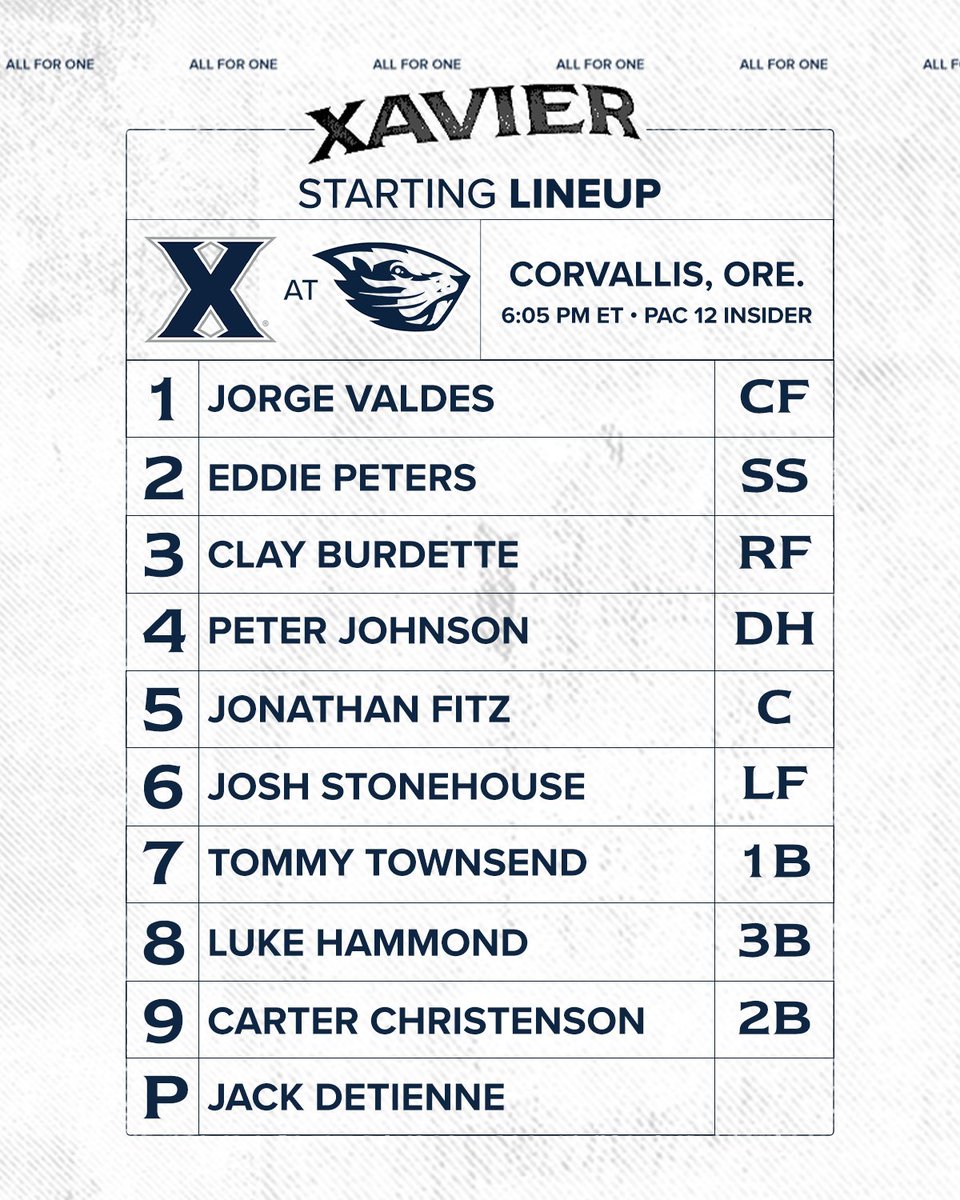 XavierBASE's tweet photo. The lineup for game 3️⃣ at Oregon State! https://t.co/oNp3HjFJAH