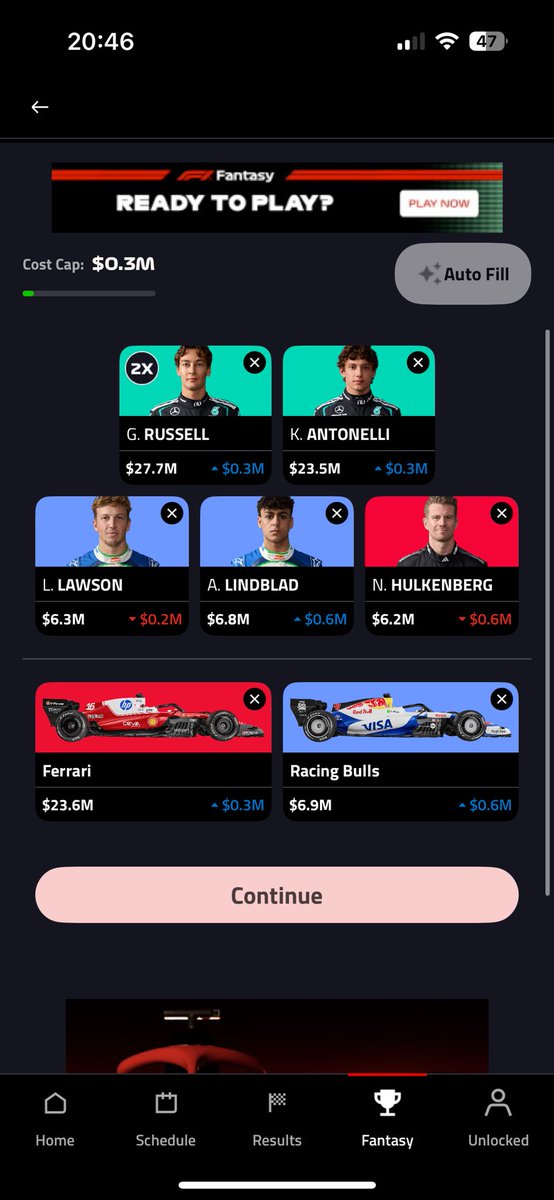 LukeFielding99's tweet photo. @potpanmanF1 @F1FantasyFuel This underlying team budget building strong enough to consider the limitless play or no? https://t.co/9I7AmhH9Hu
