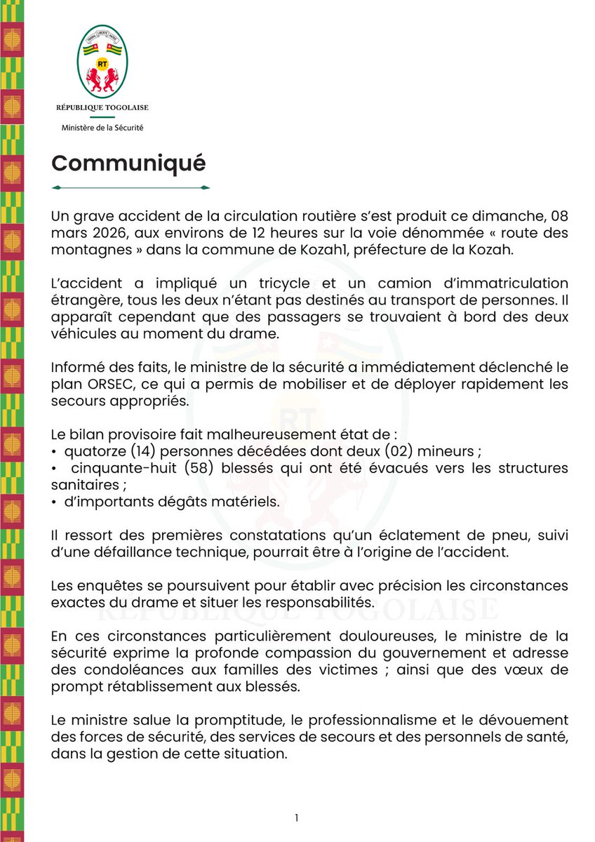 Ministère de la Sécurité - Togo tweet media