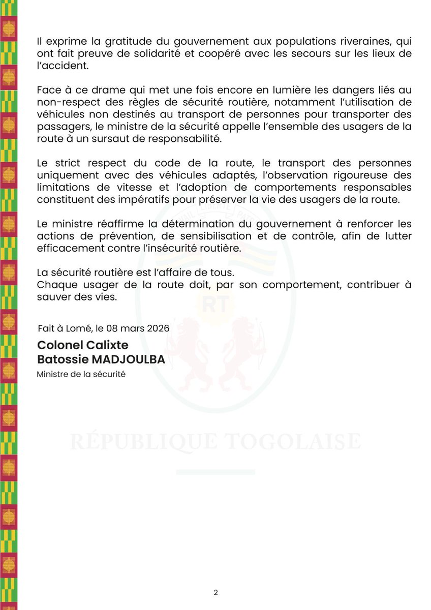 Ministère de la Sécurité - Togo tweet media
