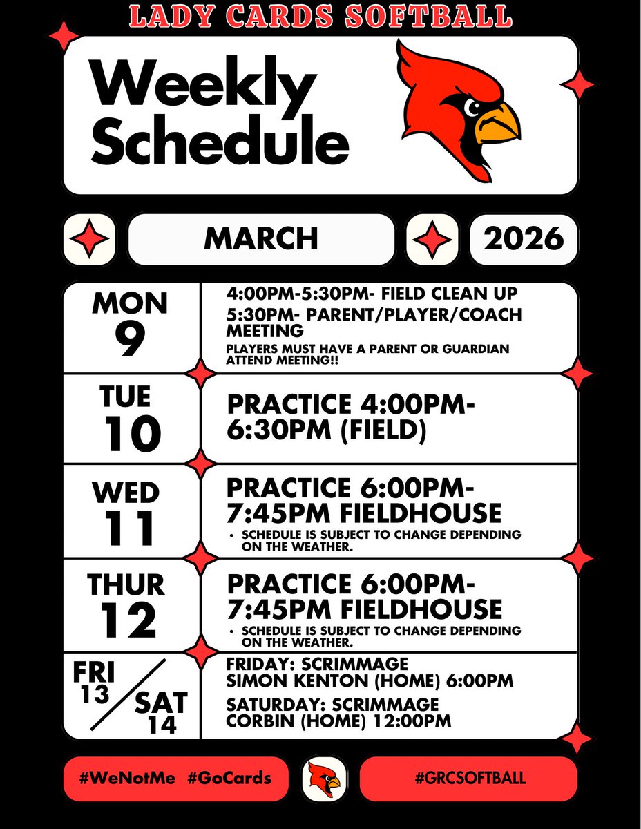 GrcSoftball's tweet photo. The countdown is on! 🥎
Another week of work with field clean up, practices, and scrimmages as we get ready to open the season March 16th. https://t.co/zj88tOn9ow