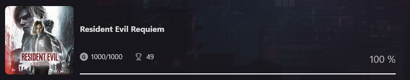 Après 30h de jeu j'ai réussi le 100% de RE Requiem (c'est mon premier 100% suis trop content)
Jeu incroyable.
Un des meilleurs RE. (mon préféré restera toujours RE 2 l'original de 1998)
Hâte de poncer les prochains remakes. (Code Veronica je t'attends FORT)

#ResidentEvilRequiem